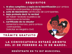 Prepara DIF Municipal programa de matrimonios colectivos gratuitos