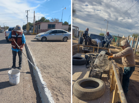 Trabaja Ecología Municipal en mantenimiento a guarniciones de camellones en Empalme