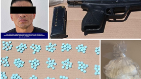 Gobierno de Sonora detiene a hombre armado con pistola, pastillas sicotrópicas y bolsa con narcótico en Nogales