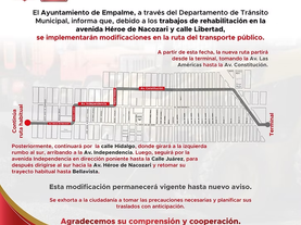 Modificarán ruta de transporte en Empalme por rehabilitación de avenida Nacozari y calle Libertad