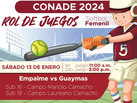 Este sábado 13 de enero, el rol para softball femenil de los juegos CONADE2024
