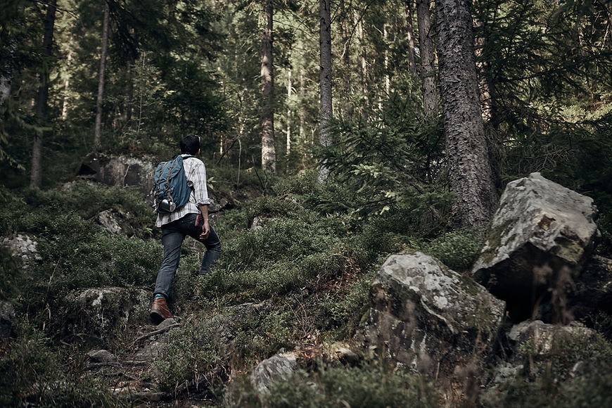 Man Hiking in Wilderness