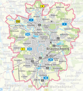 Verkehrsanbindungskarte 1:150.000 © Stadt Braunschweig, Abteilung Geoinformation