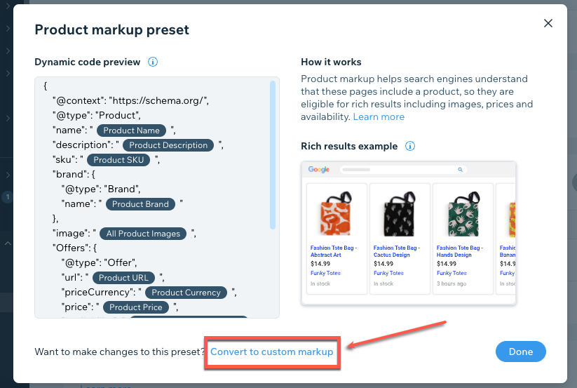 edit custom structured data markup on wix