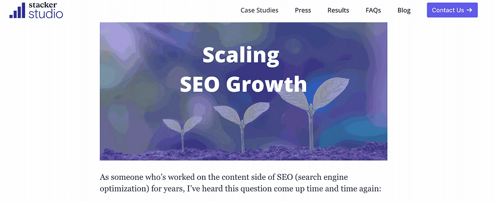 A scrolling screenshot of the full blog post called "Scaling SEO: How to Create Lasting Organic Growth"