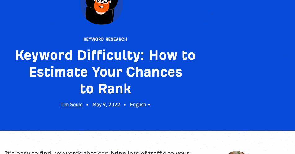 Scrolling screenshot of an Ahrefs blog post entitled, "Keyword Difficult: How to Estimate Your Chances to Rank"