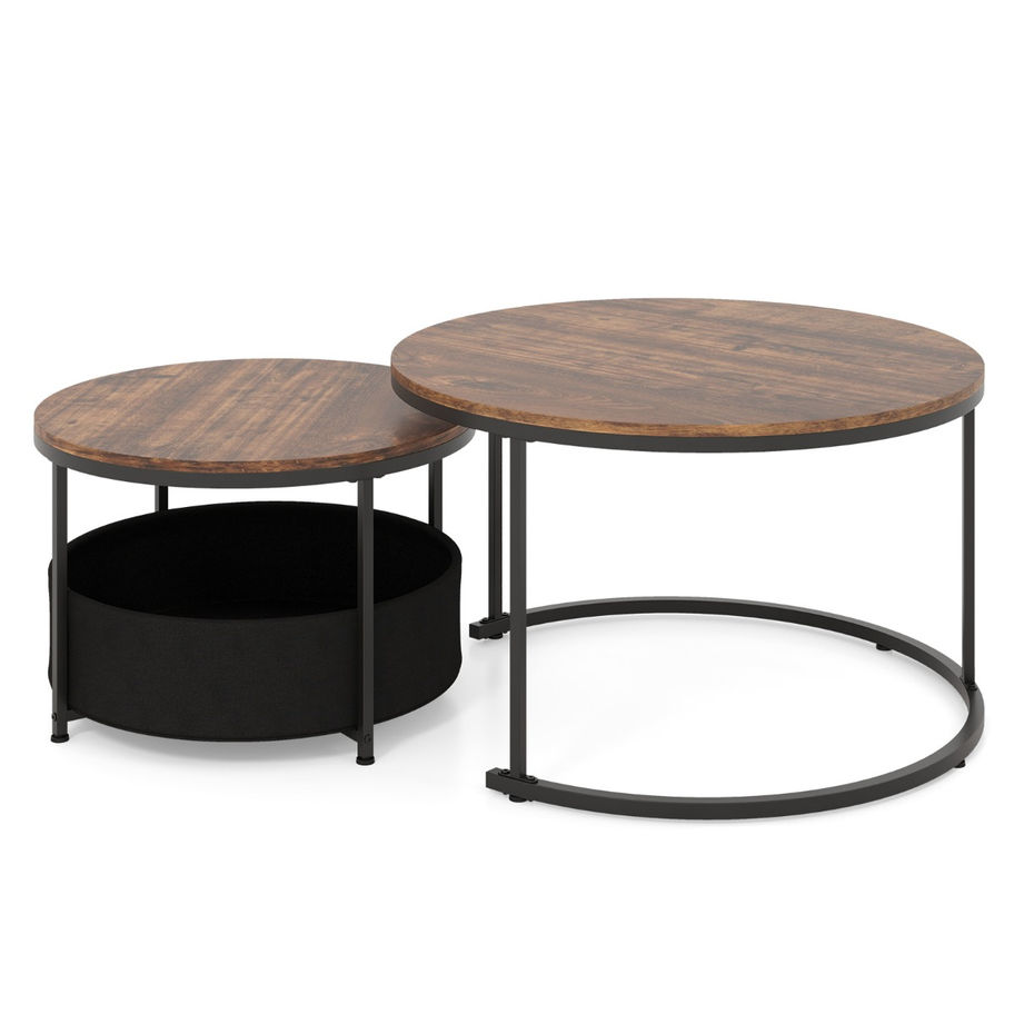 Round coffee table set of 2 with storage basket