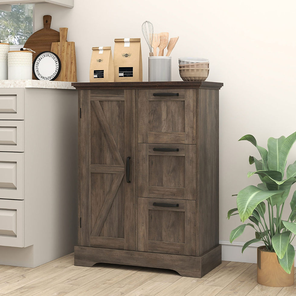 Rustic Oak Floor Cabinet with Barn Door and 3 Storage Drawers