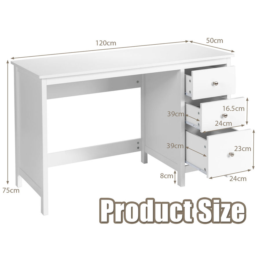 Modern 3-in-1 Wooden Computer Desk product size and dimensions