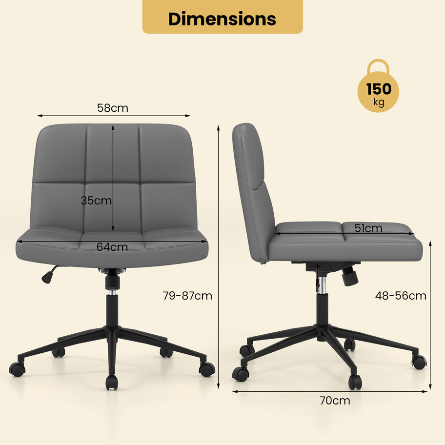 Adjustable Swivel Armchair dimensions, front and side views