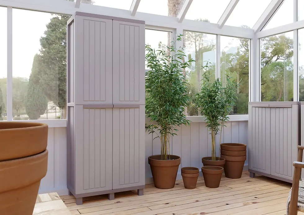 Tall gray storage cabinet