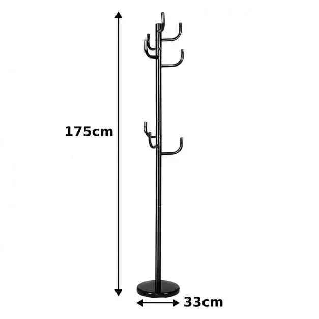 Black metal coat rack, 175cm H, 33cm base