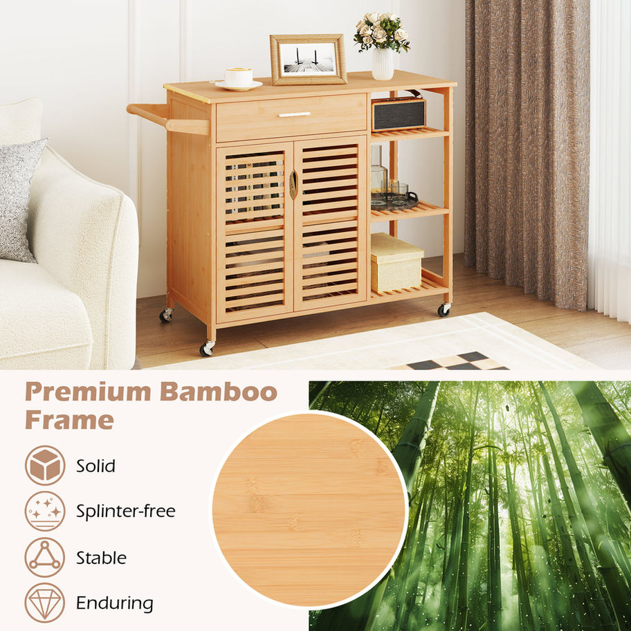 Bamboo kitchen cart with premium bamboo frame