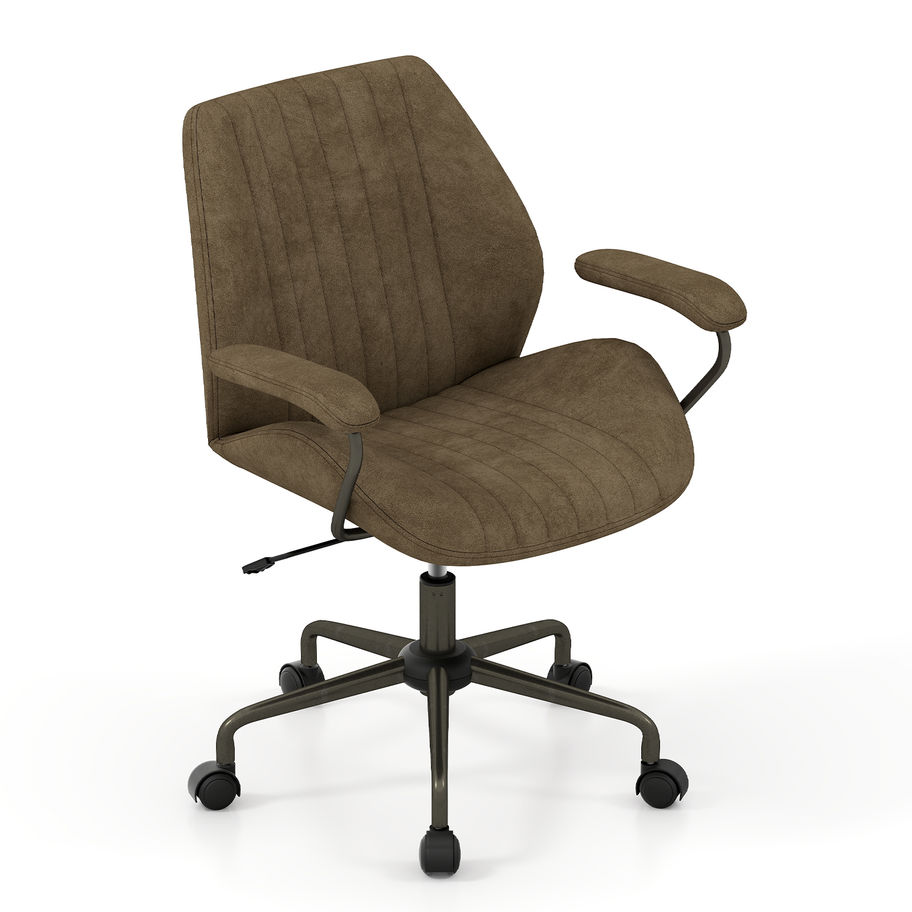 Brown adjustable ergonomic PU leather desk chair