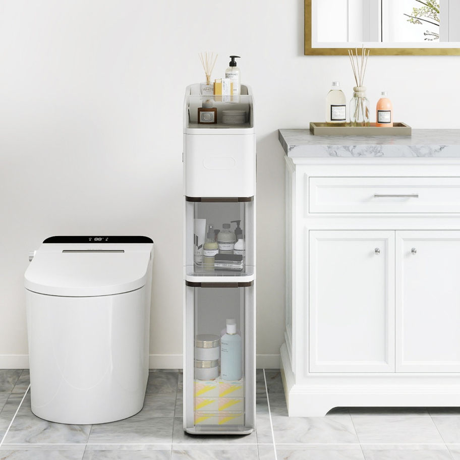White 4-Tier Bathroom Storage Cabinet with 2 Drawers