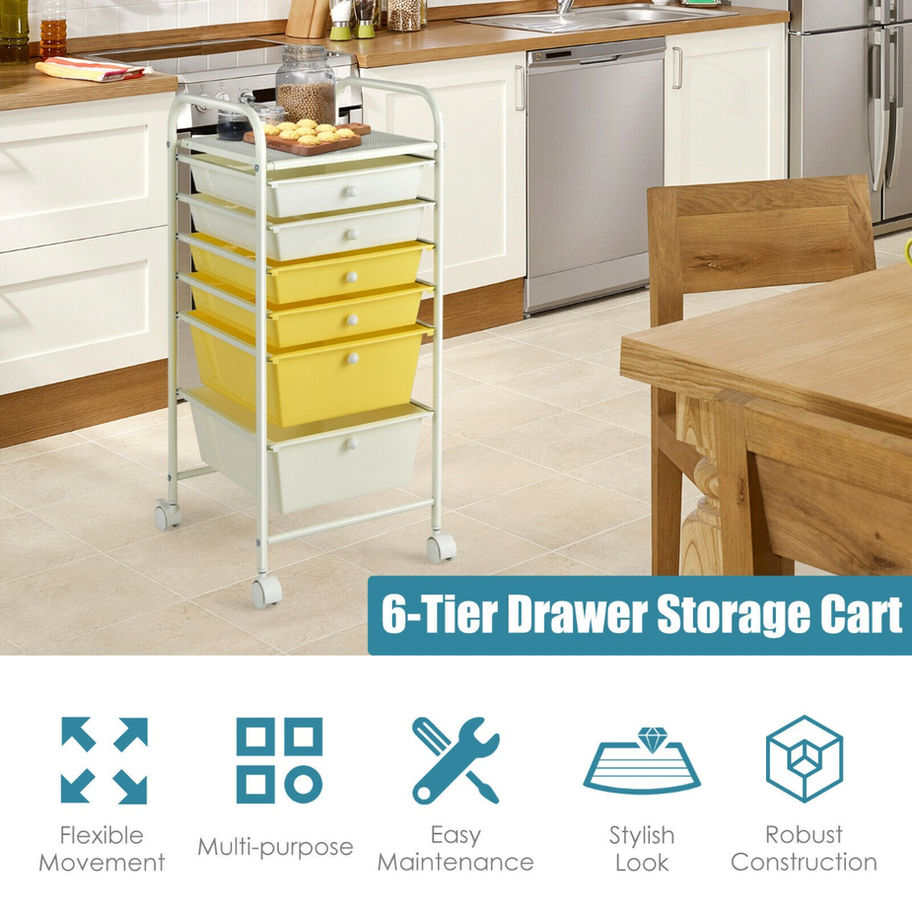 6-Tier Drawer Storage Cart with white and yellow drawers