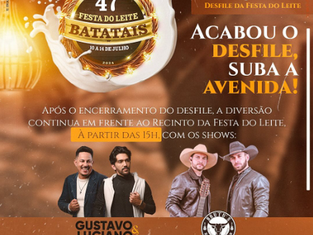 Acabou o desfile, suba a avenida⬆️🛣️: vai ter shows gratuitos em frente ao recinto da Festa do Leite