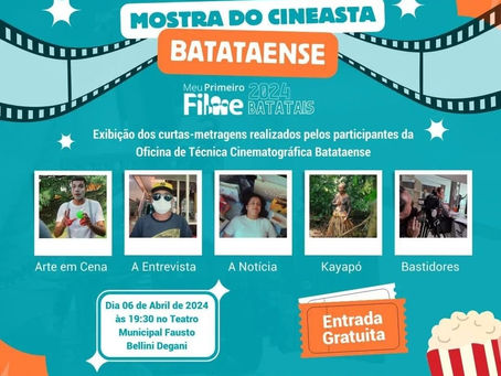 Venha conferir o que os cineastas batataenses produziram dessa vez. Mais um ano de muito trabalho, dedicação e muitos talentos revelados.