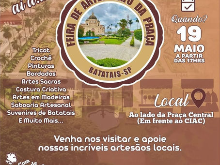 🎉 Olá, pessoal! Convidamos para a Feira de Artesanato da Praça de Batatais! 🎨✨ uma organização do Grupo Artesanato Batatais.