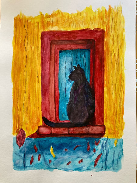 aquarelle petit chat à la fenêtre