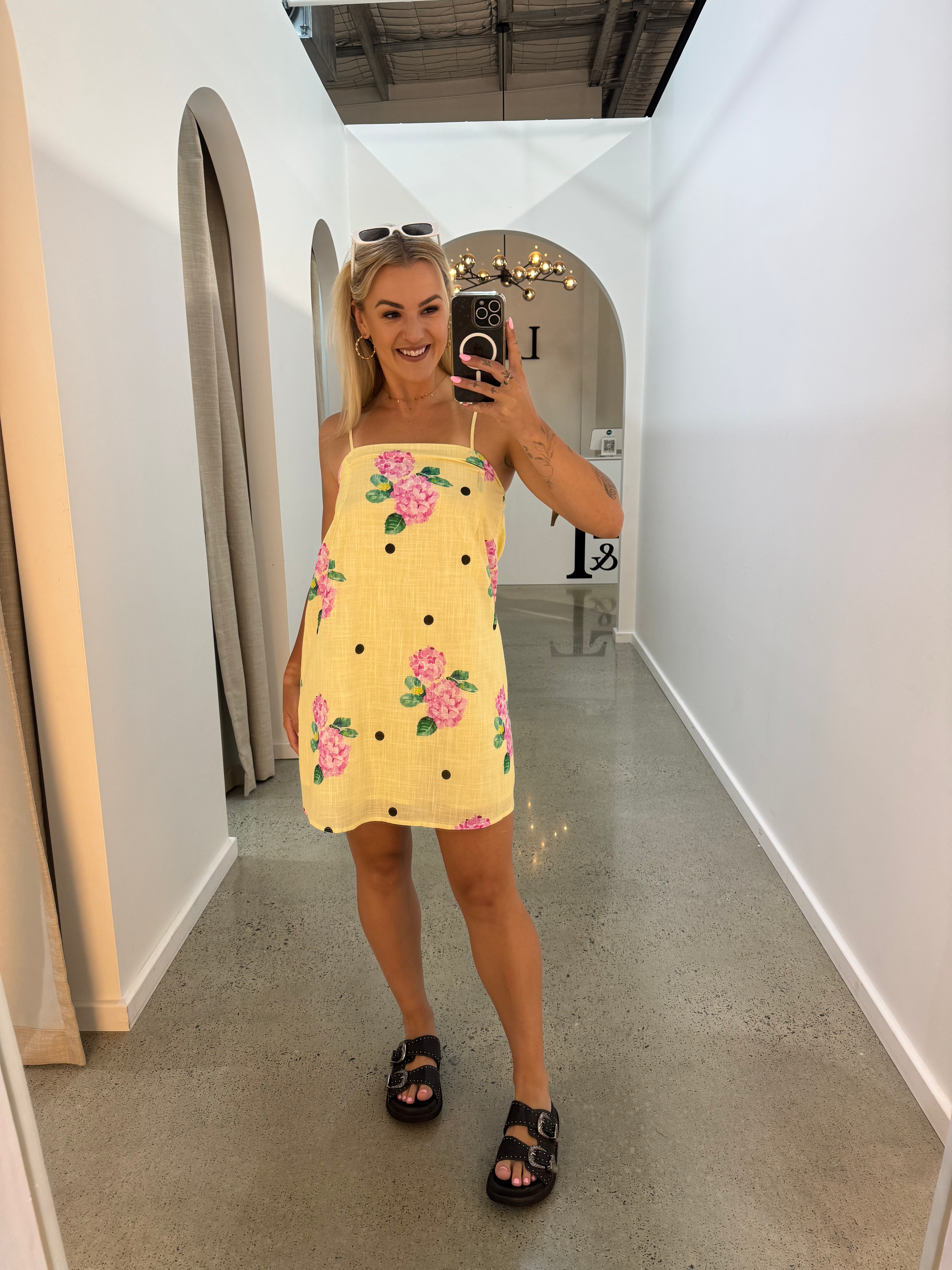 BY FRANKIE / YELLOW POLKA HYDRANGEA DRESS / 1058-89