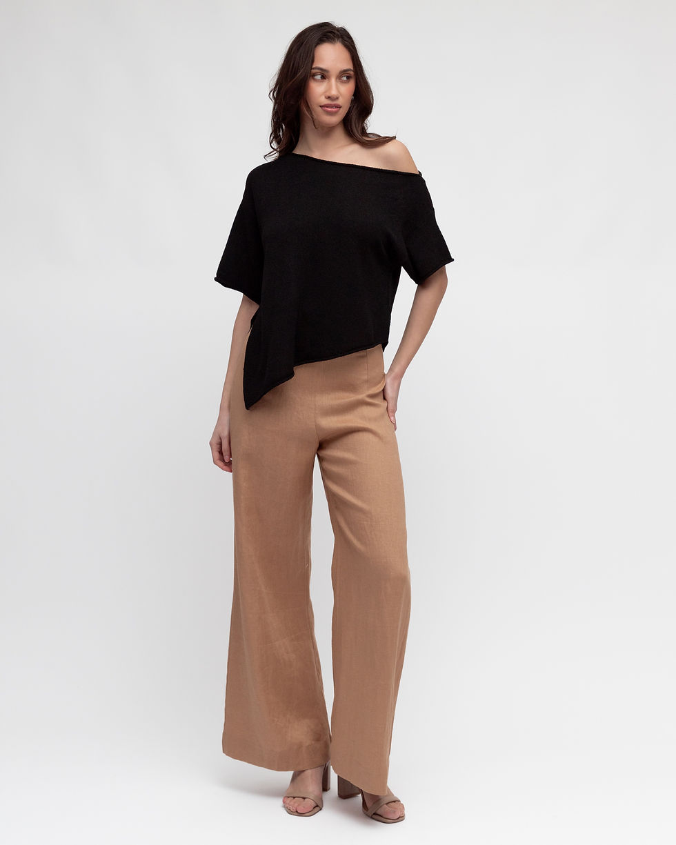 Thumbnail: WHITE CLOSET / ASY BOUCLE KNIT TOP / B LACK / TF10964