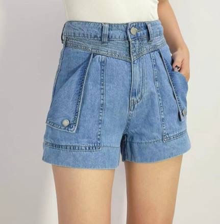 Stitched Up Denim Shorts - Light Blue
