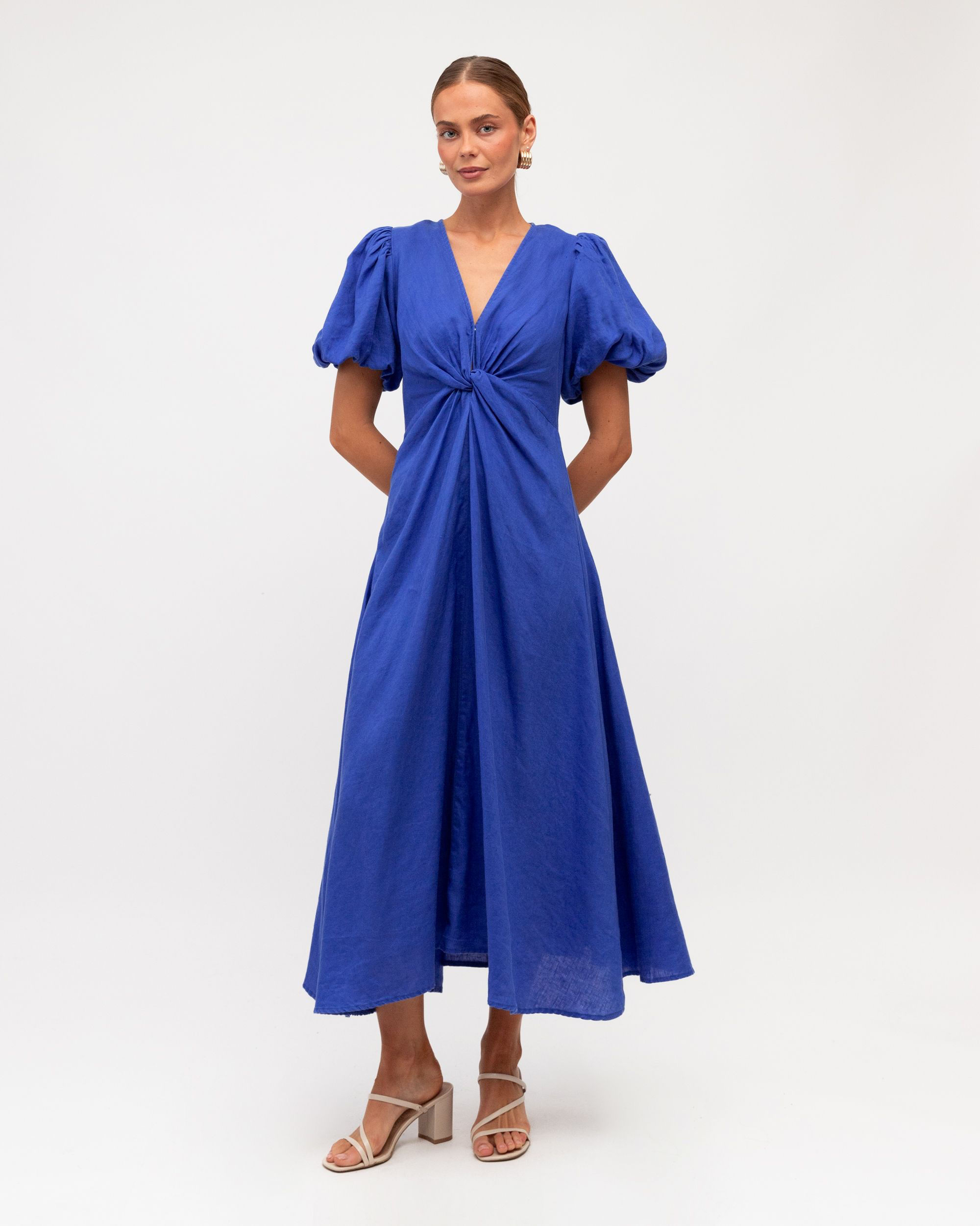 WHITE CLOSET / CHICA TWIST LINEN DRESS / COLBALT / TFL8545-27