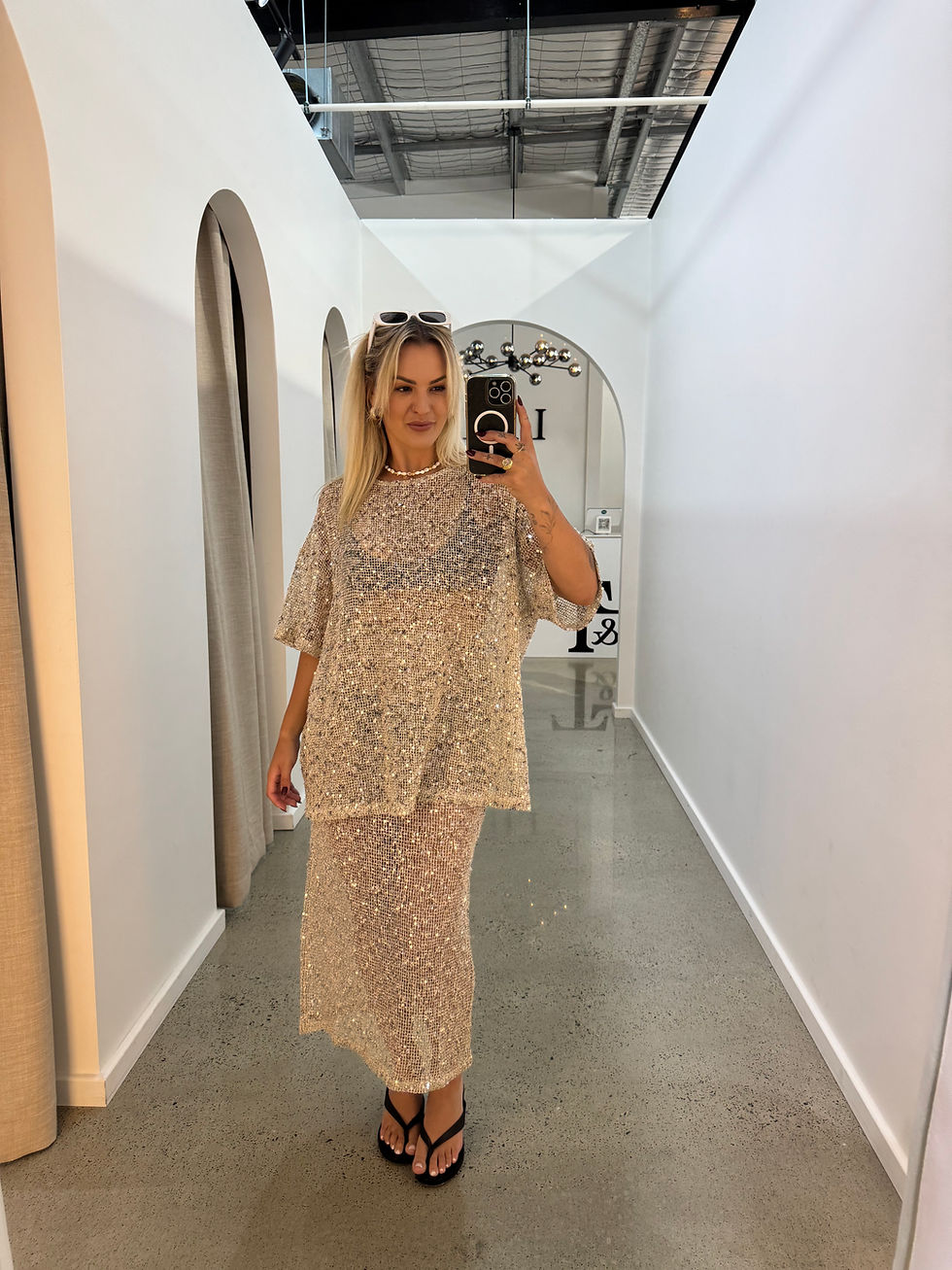 Thumbnail: BY FRANKIE / SEQUINS KNIT SKIRT / BEIGE  / 163