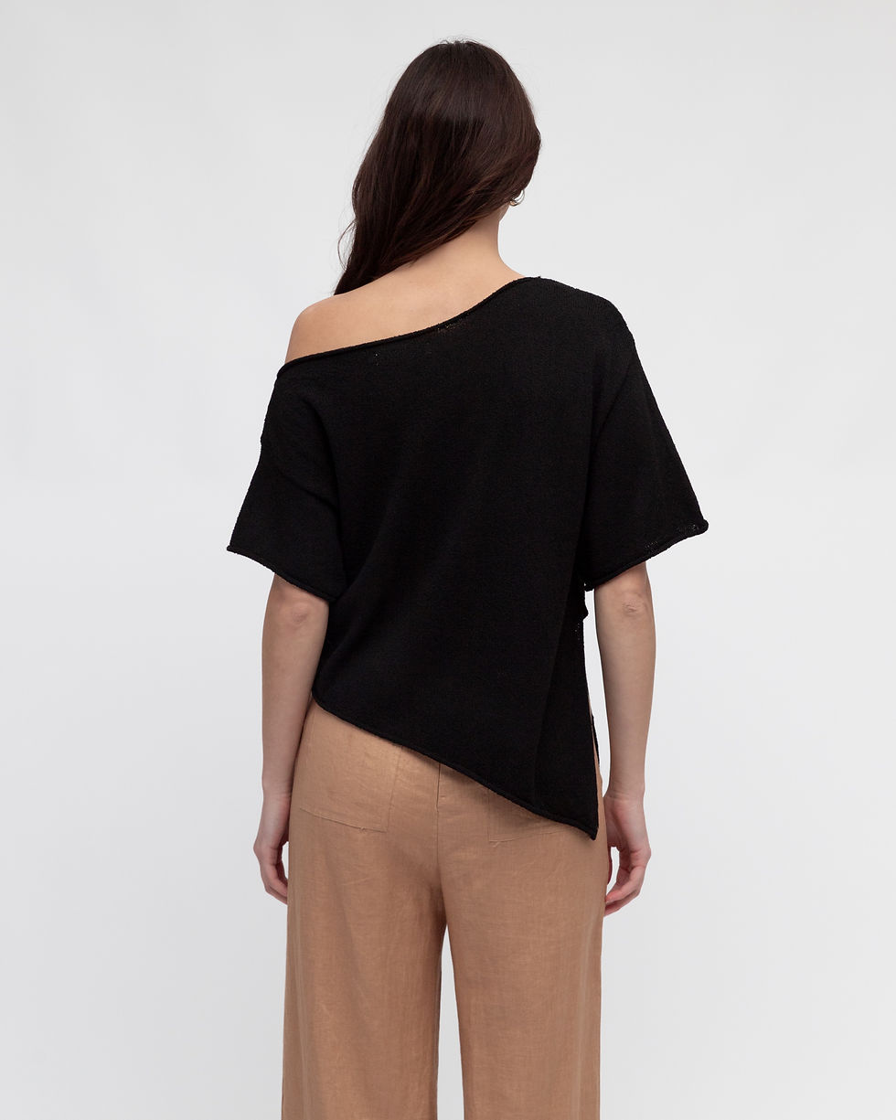 Thumbnail: WHITE CLOSET / ASY BOUCLE KNIT TOP / B LACK / TF10964