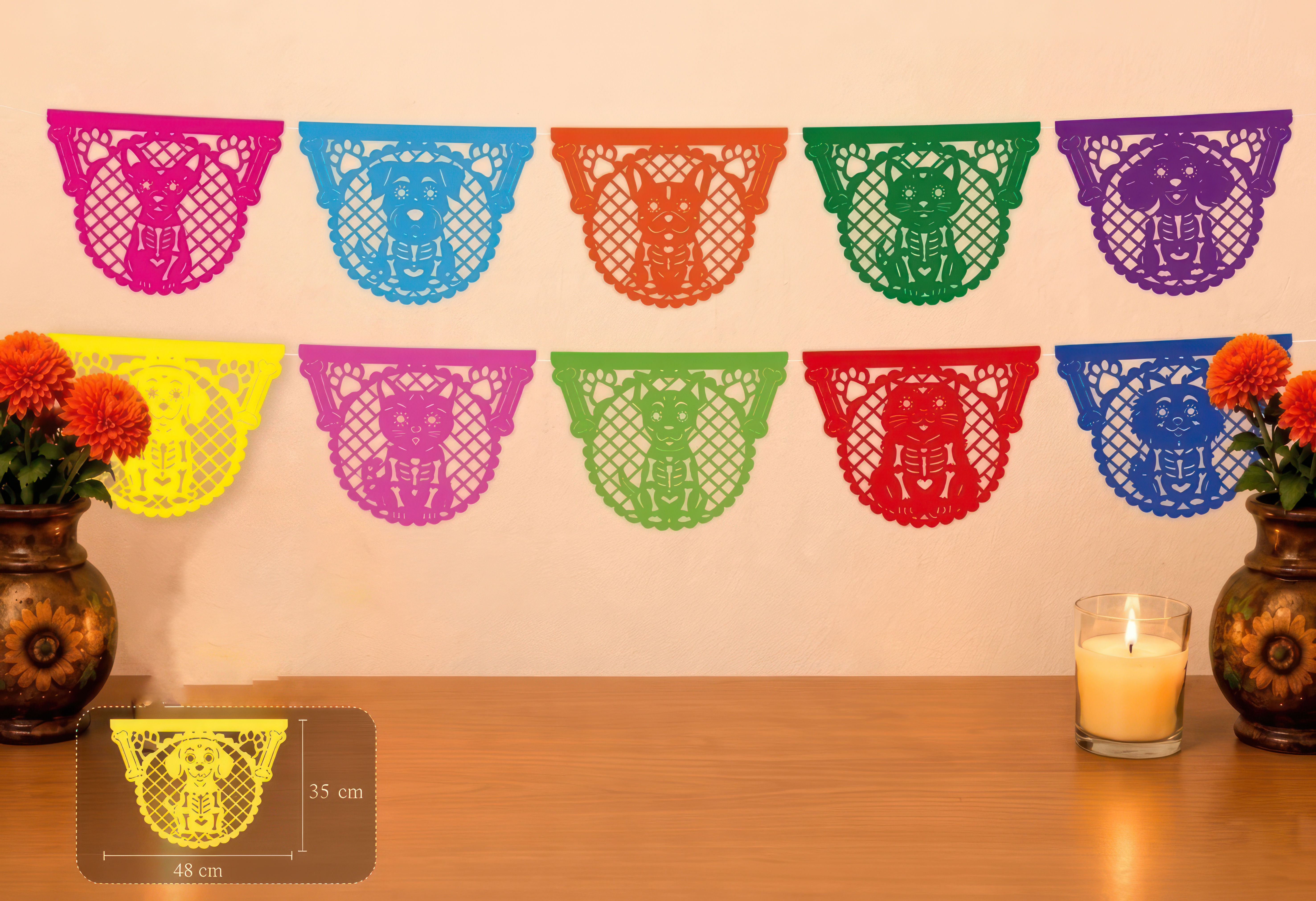Día de Muertos Pet Papel Picado — Dog & Cat Mexican Paper Banner.
