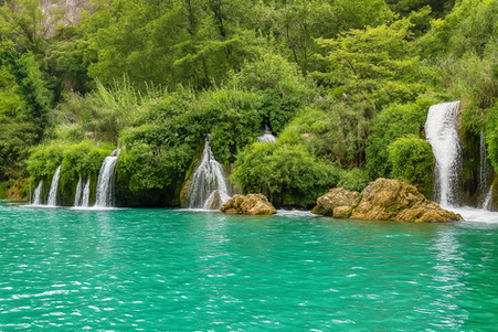 Natural waterfalls goes to the river