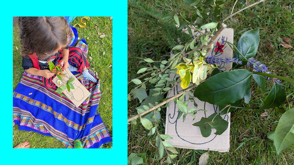 arial shot of solomon placing flowers and leaves into pre punched holes on his cardboard flower vase