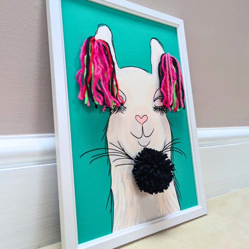 Thumbnail: Fiesta Llama Hand Embellished Framed Giclée Print - Green