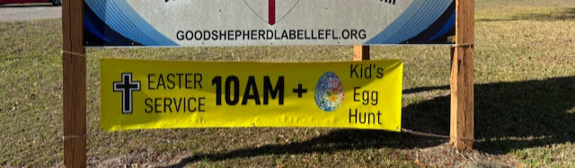 Banner showing Easter Service and Kid's Egg hunt