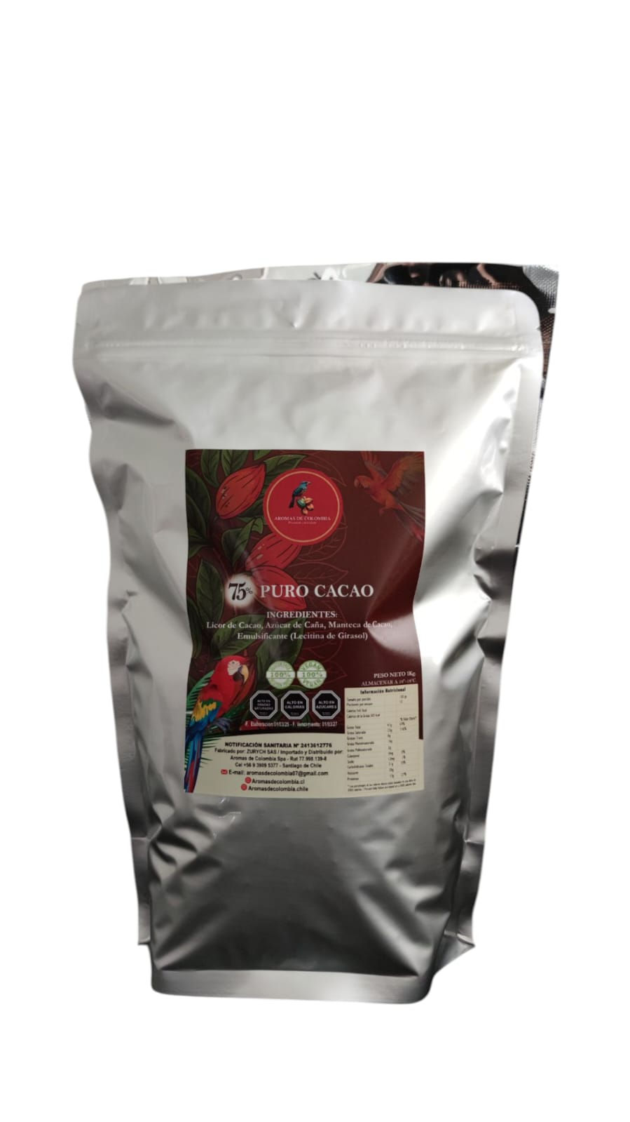 Chocolate 75% cacao 1kg origen Colombia