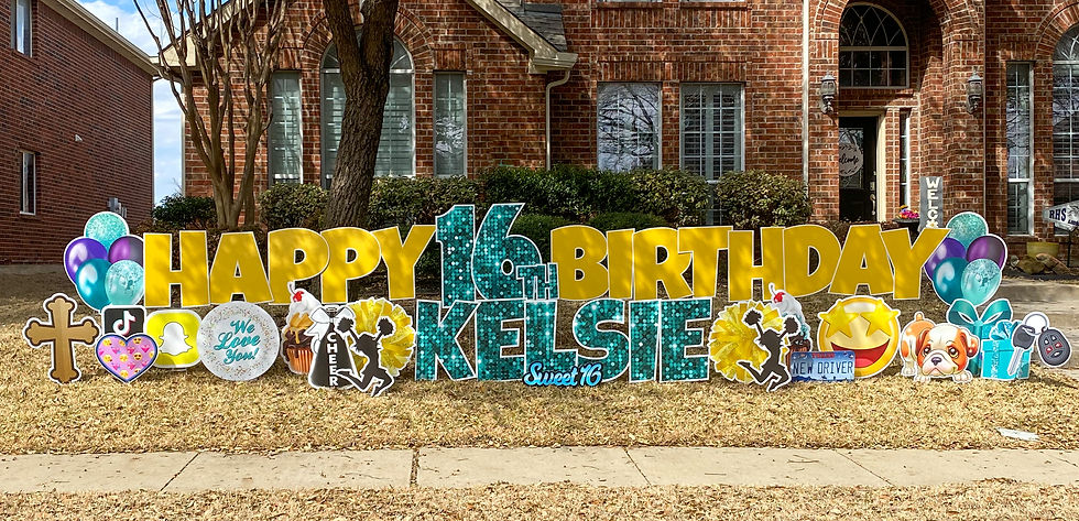 Yellow Happy Birthday With Teal Sparkle.