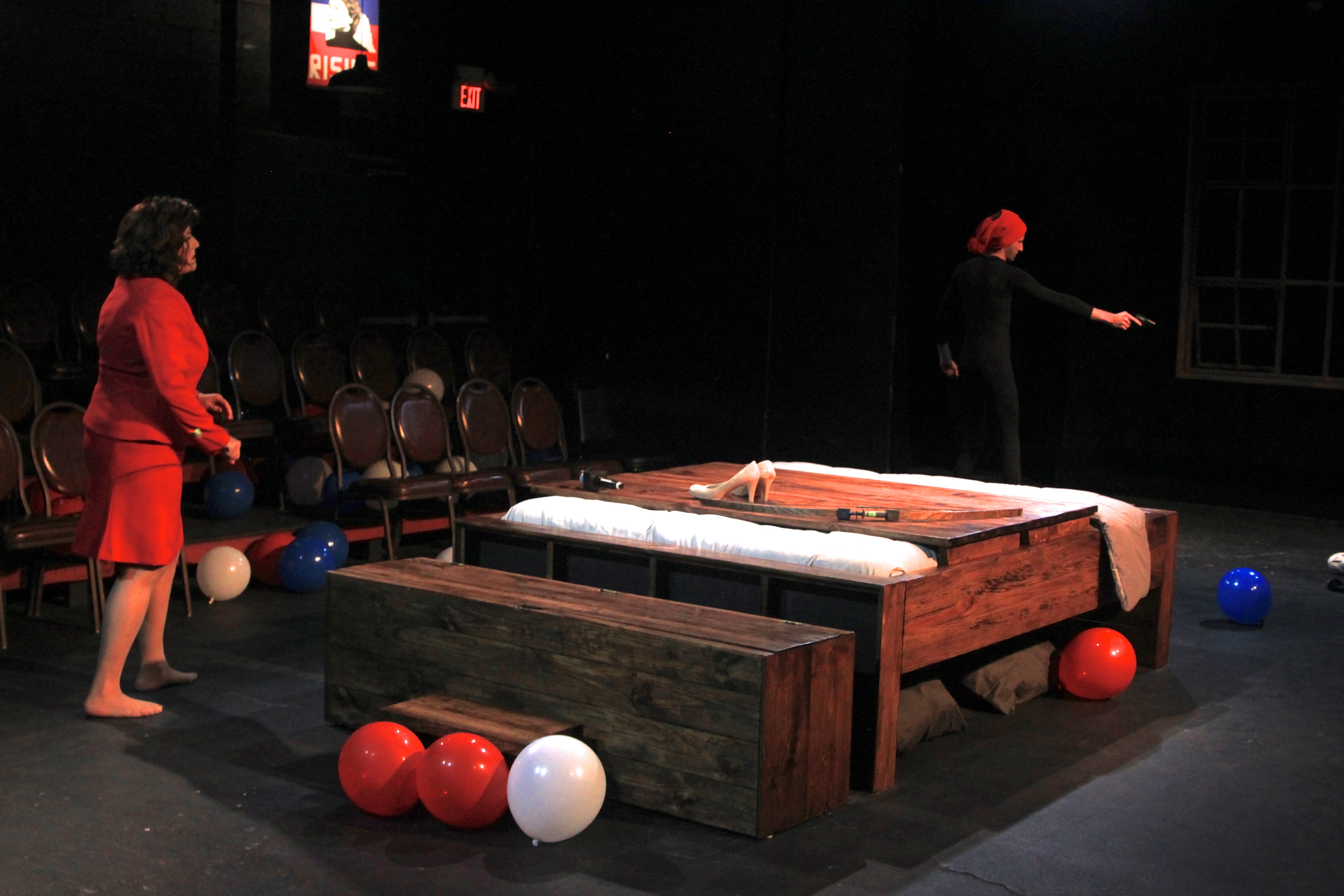 Bed, chest, stool, and bow.
