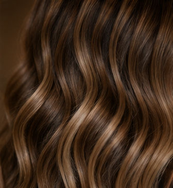 beautiful brunette with honey colored highlights