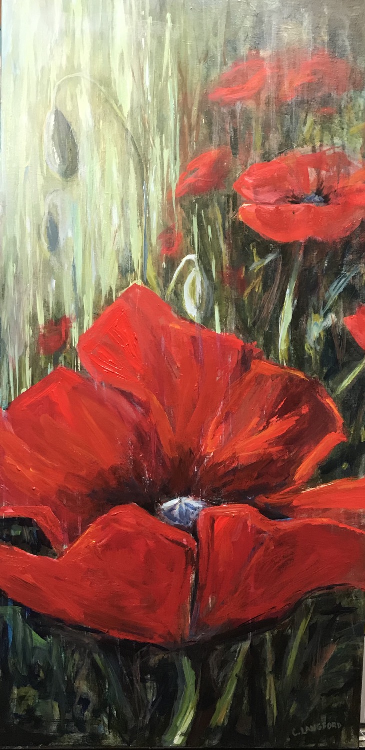 18x36 Poppies in the Rain $550