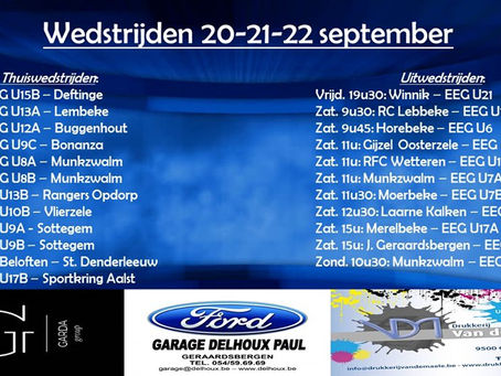 Wedstrijden 20-21-22 september