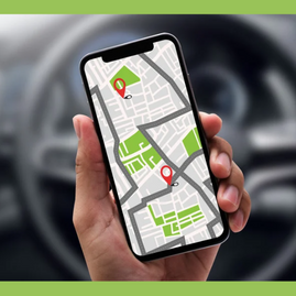 A cell phone displays a GPS map