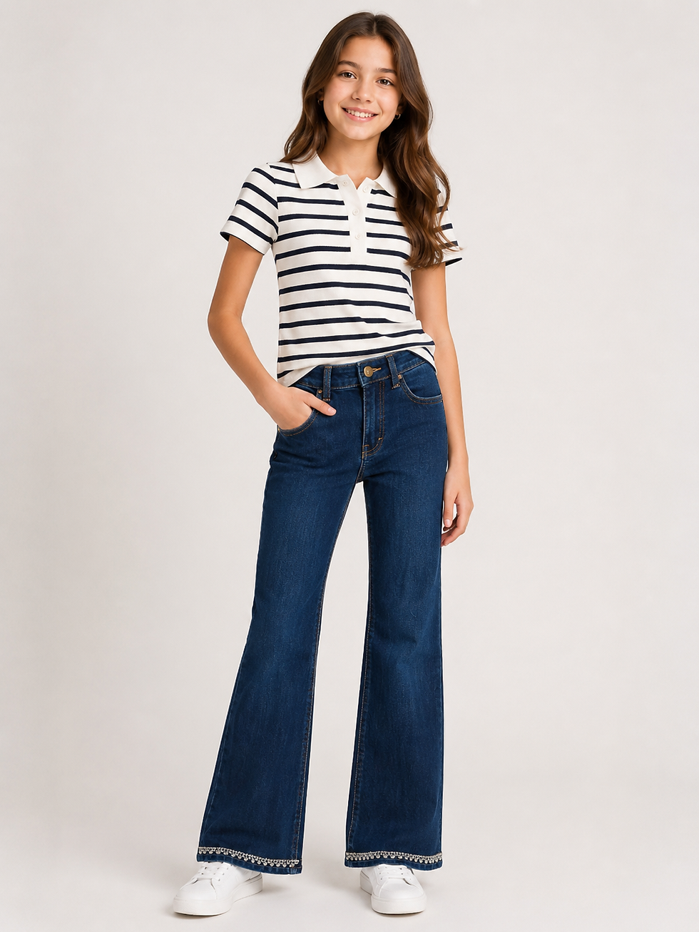 Miniatura: PANTALÓN FLARE CON PEDRERIA EN BASTILLA MOD M057659