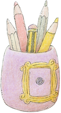 Pot à crayons de couleurs sur le thème de la série télévisée Friends dessin réalisé par Cécile Vigour pour la papeterie Nouillette&Babouchka