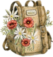 Illustration d'un sac à dos avec des edelweiss et des coquelicots