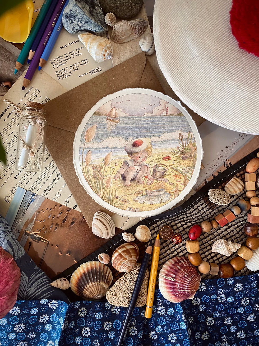 Miniature : Carte Ronde Illustrée - Une Bouteille à la Mer