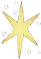 illustration d'une étoile à l'encre noire et aux crayons de couleurs, étoile jaune brillante, par Cécile Vigour pour la boutique de papaterie Nouilette&Babouchka fait-main pour les enfants, mamans et famille, idée de cadeau et décoration de la maison et des chambres d'enfants