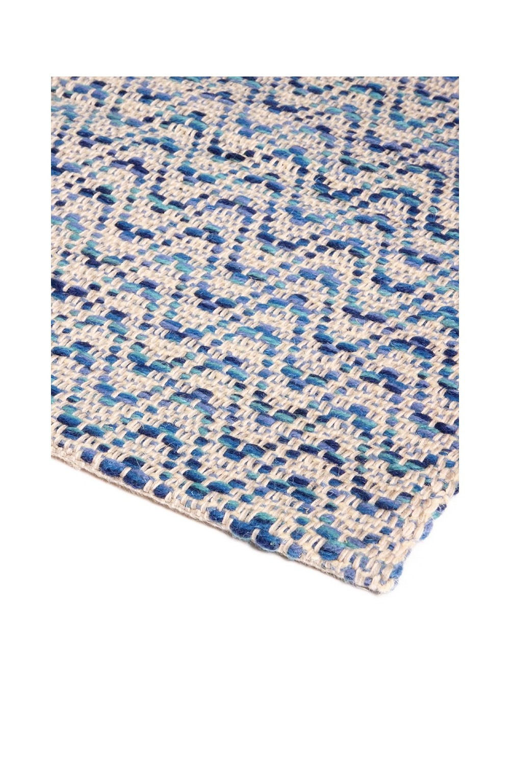 Cotton and merino wool rug, lined with jute, handwoven in loom Blue