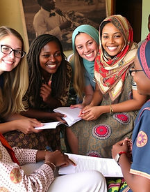American college students participating in cultural exchange activities in Kenya, engaging