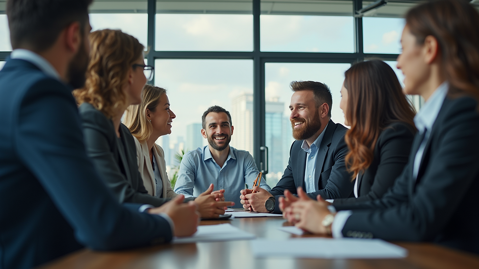 Eye-level view of a diverse group of professionals engaged in a collaborative discussion